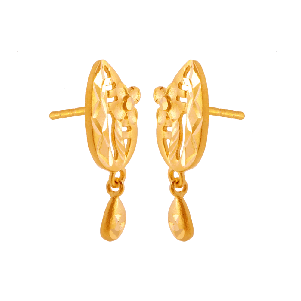 22KT (916) Yellow Gold Stud Earrings For Women - Image 3