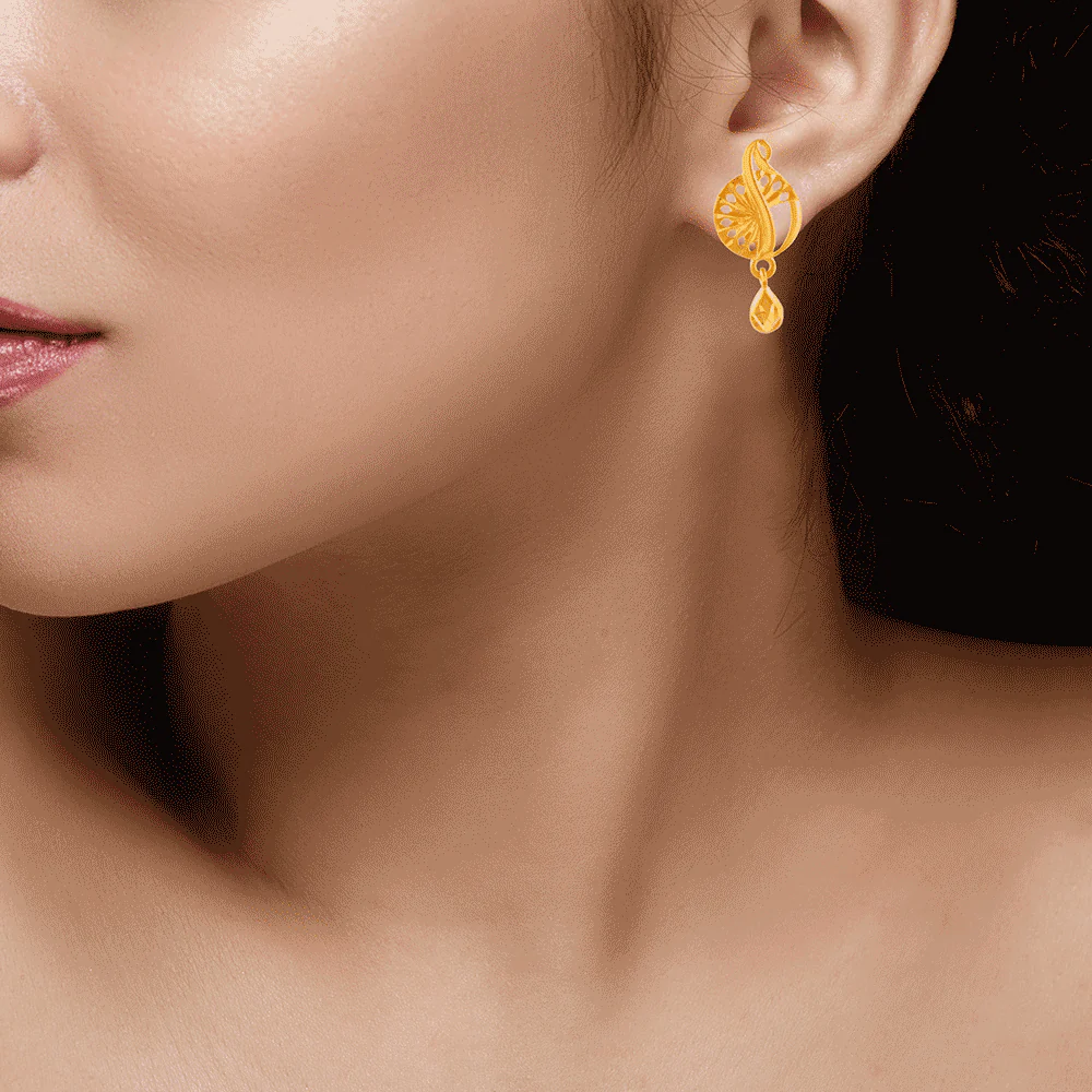 22KT (916) Yellow Gold Stud Earrings For Women - Image 2