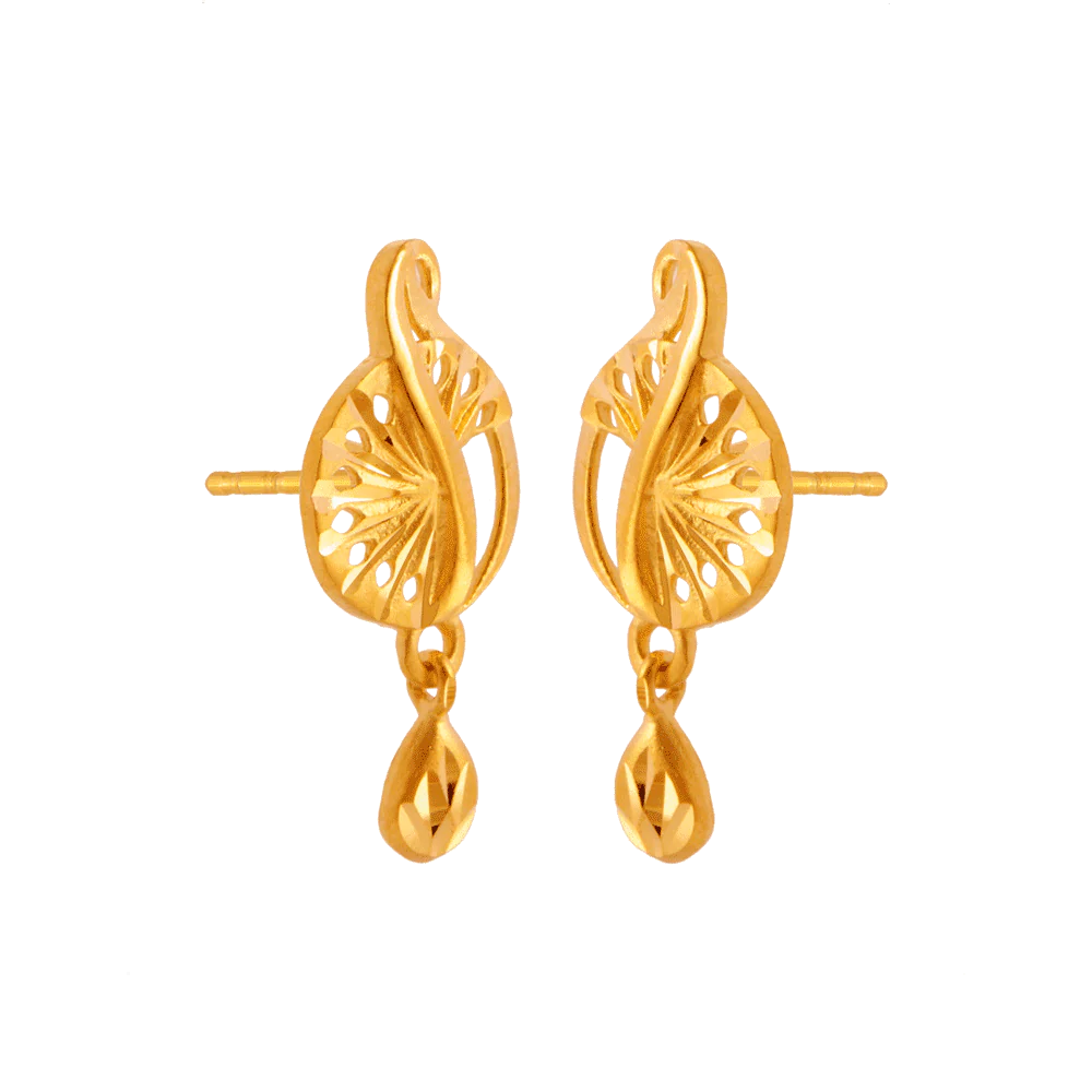 22KT (916) Yellow Gold Stud Earrings For Women - Image 3