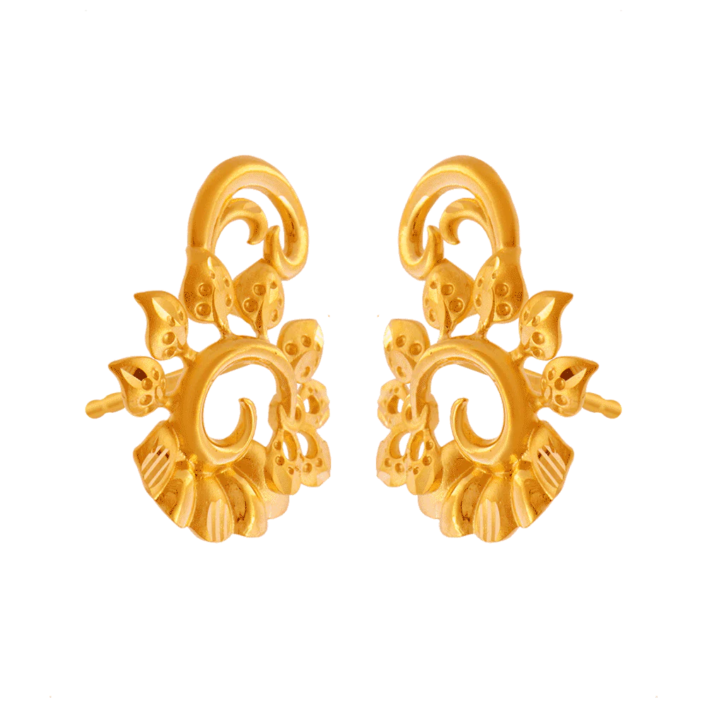 22KT (916) Yellow Gold Stud Earrings For Women - Image 3