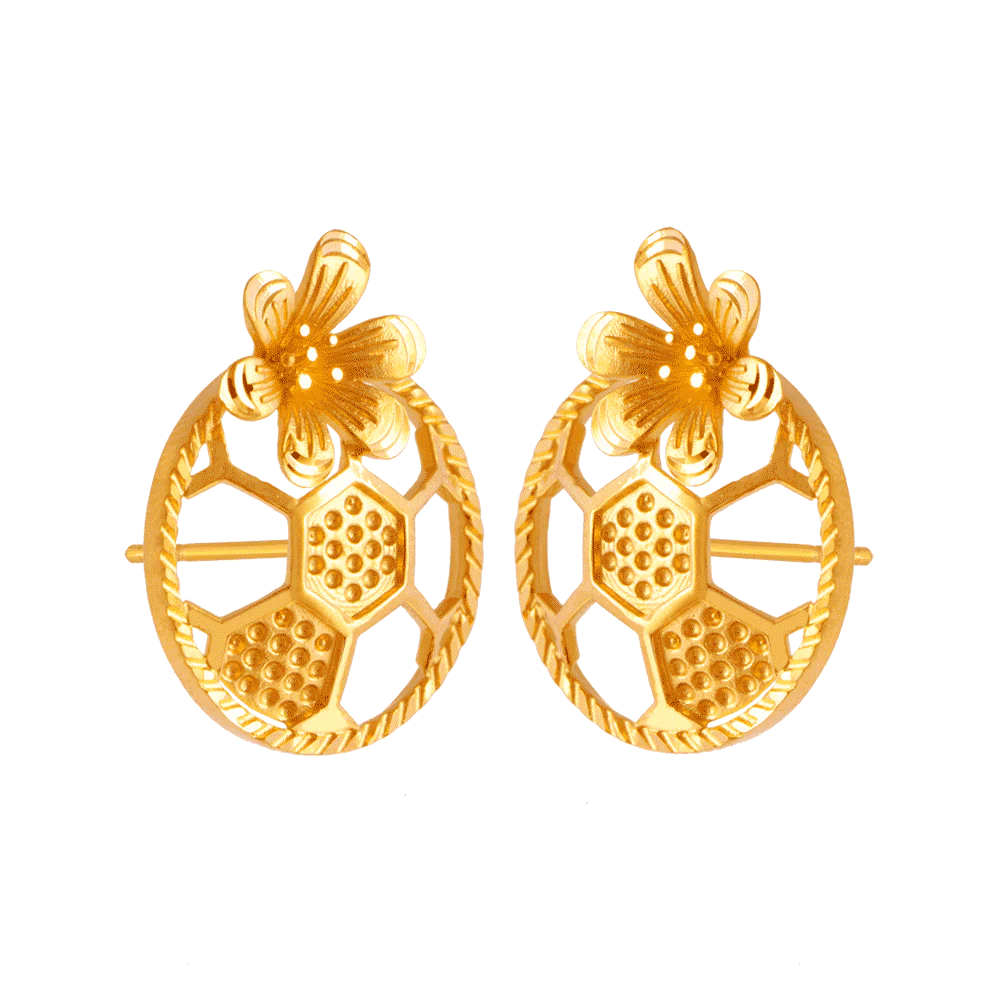 22KT (916) Yellow Gold Stud Earrings For Women - Image 3