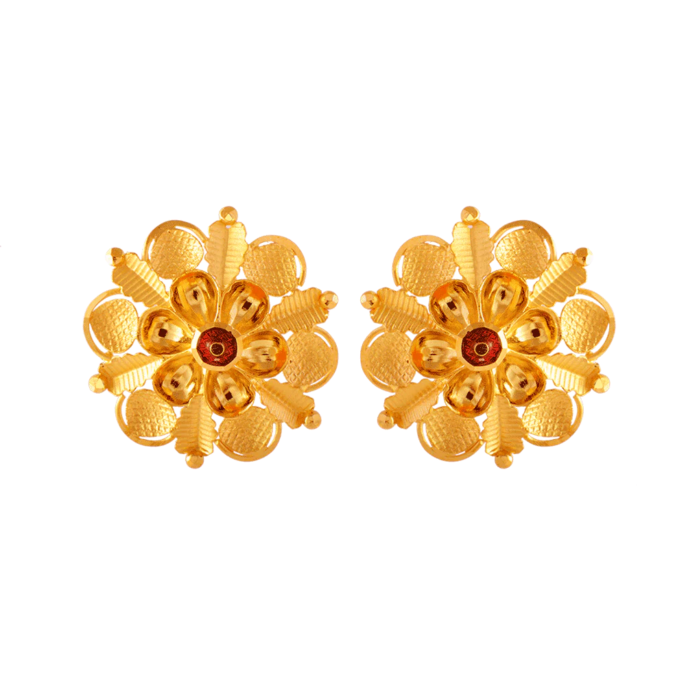 22KT (916) Yellow Gold Stud Earrings For Women