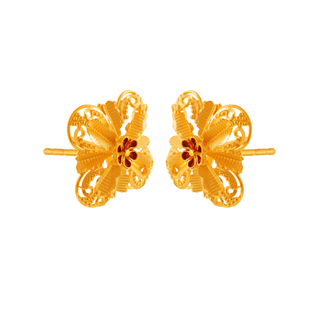 22KT (916) Yellow Gold Stud Earrings For Women - Image 3