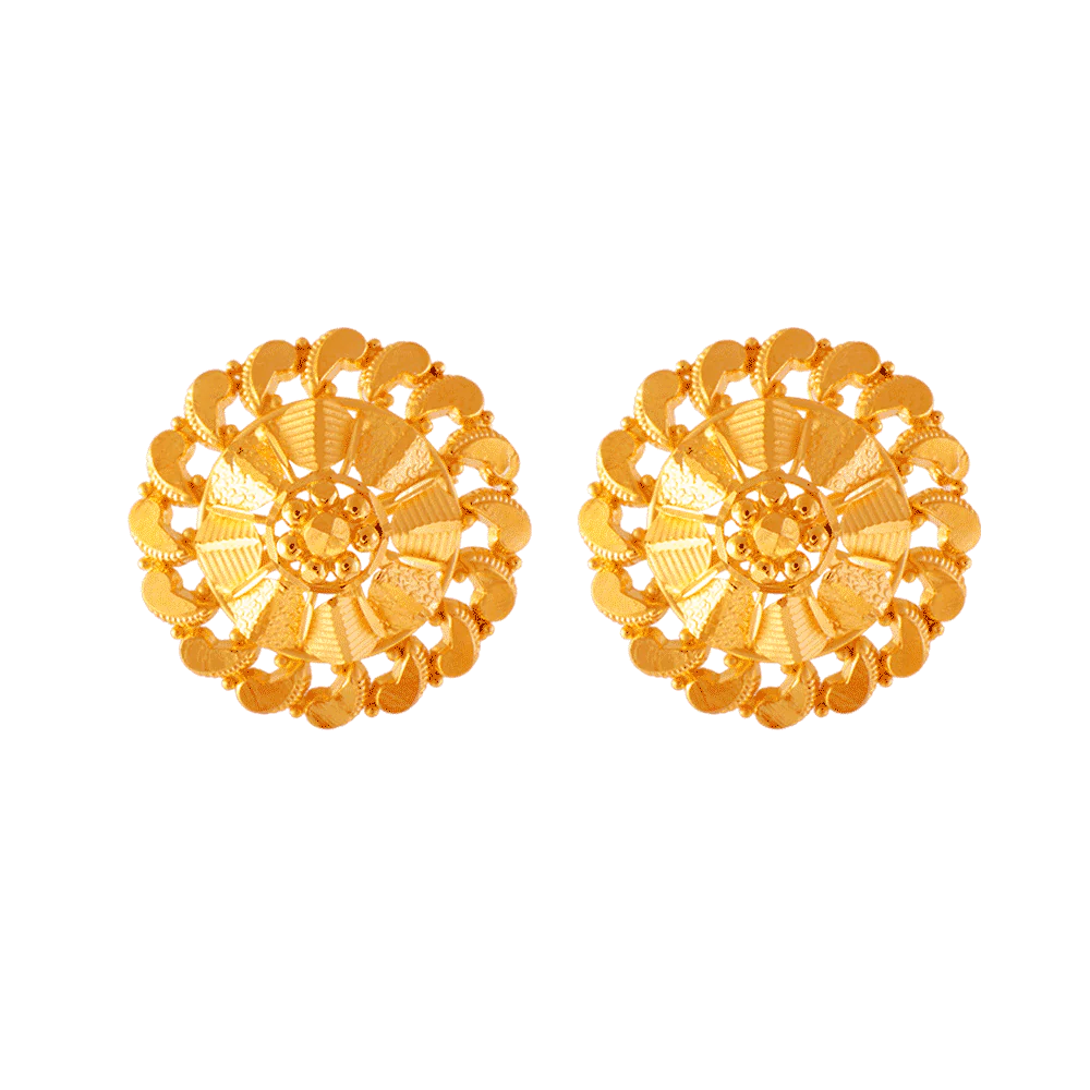 22KT (916) Yellow Gold Stud Earrings For Women