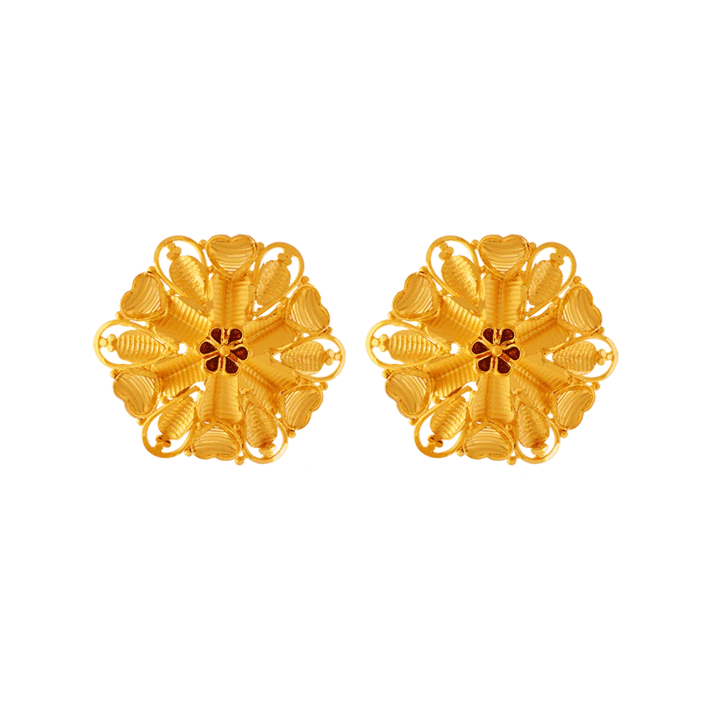 22KT (916) Yellow Gold Stud Earrings For Women