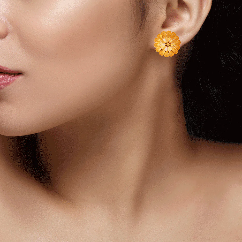 22KT (916) Yellow Gold Stud Earrings For Women - Image 2