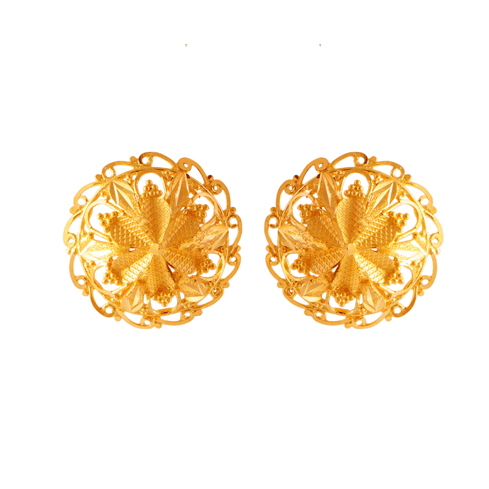 22KT (916) Yellow Gold Stud Earrings For Women