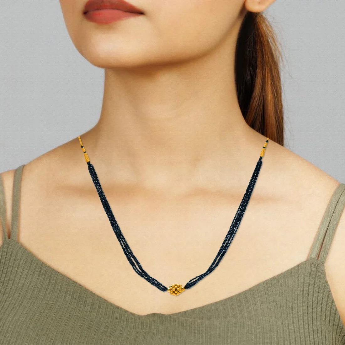 22KT (916) Yellow Gold Traditional Black Beaded Thusi Necklace - Image 5