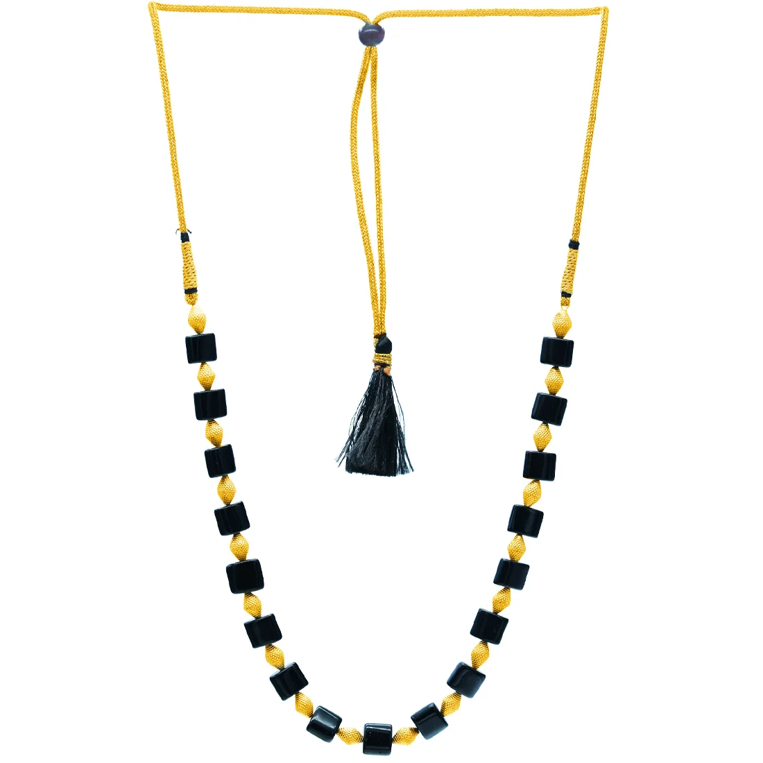 22KT (916) Yellow Gold Traditional Black Cube Beads Design Thusi Necklace - Image 2