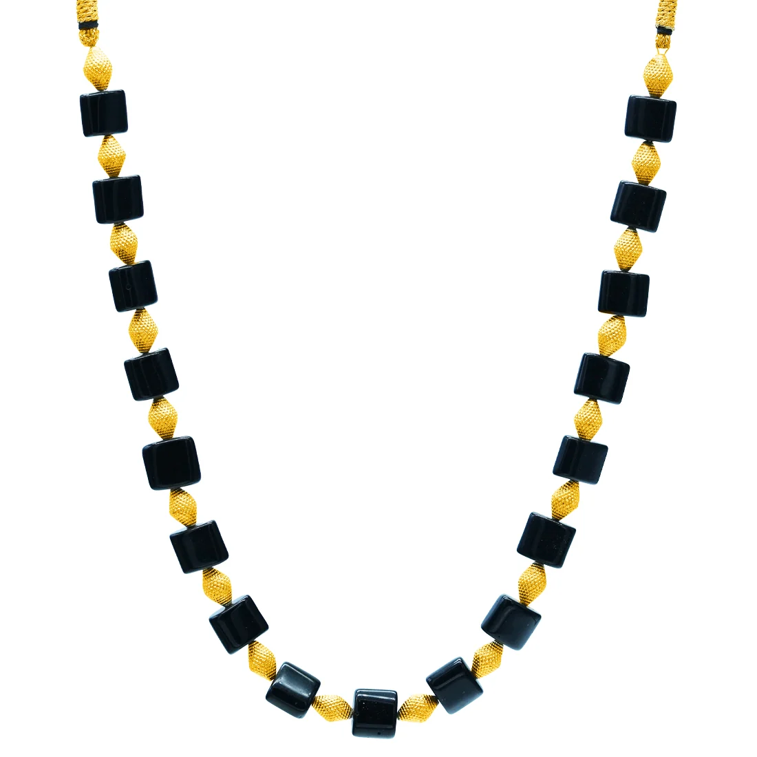 22KT (916) Yellow Gold Traditional Black Cube Beads Design Thusi Necklace - Image 3