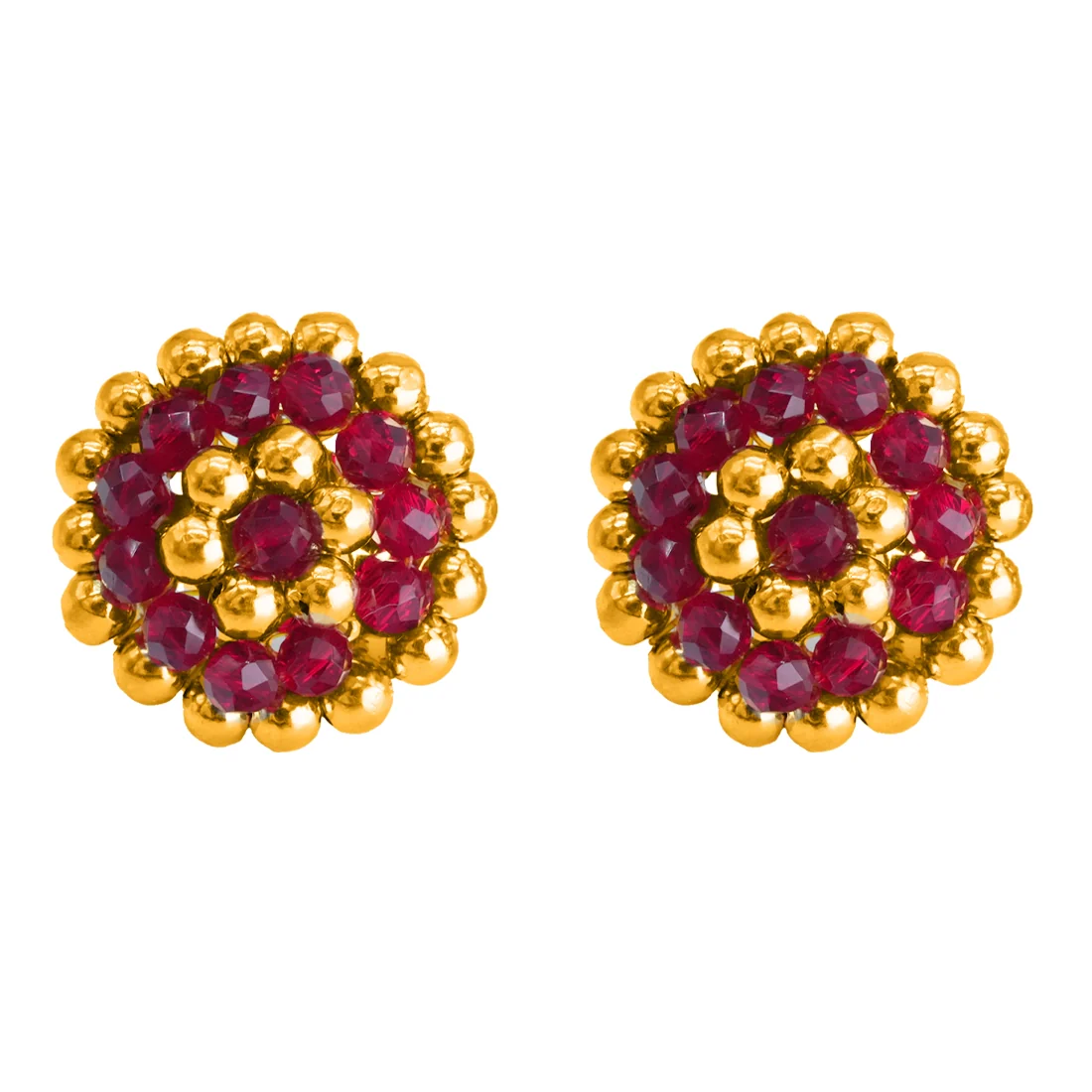 22KT (916) Yellow Gold Traditional Maharashtrian Design Thushi Stud Earrings - Image 3