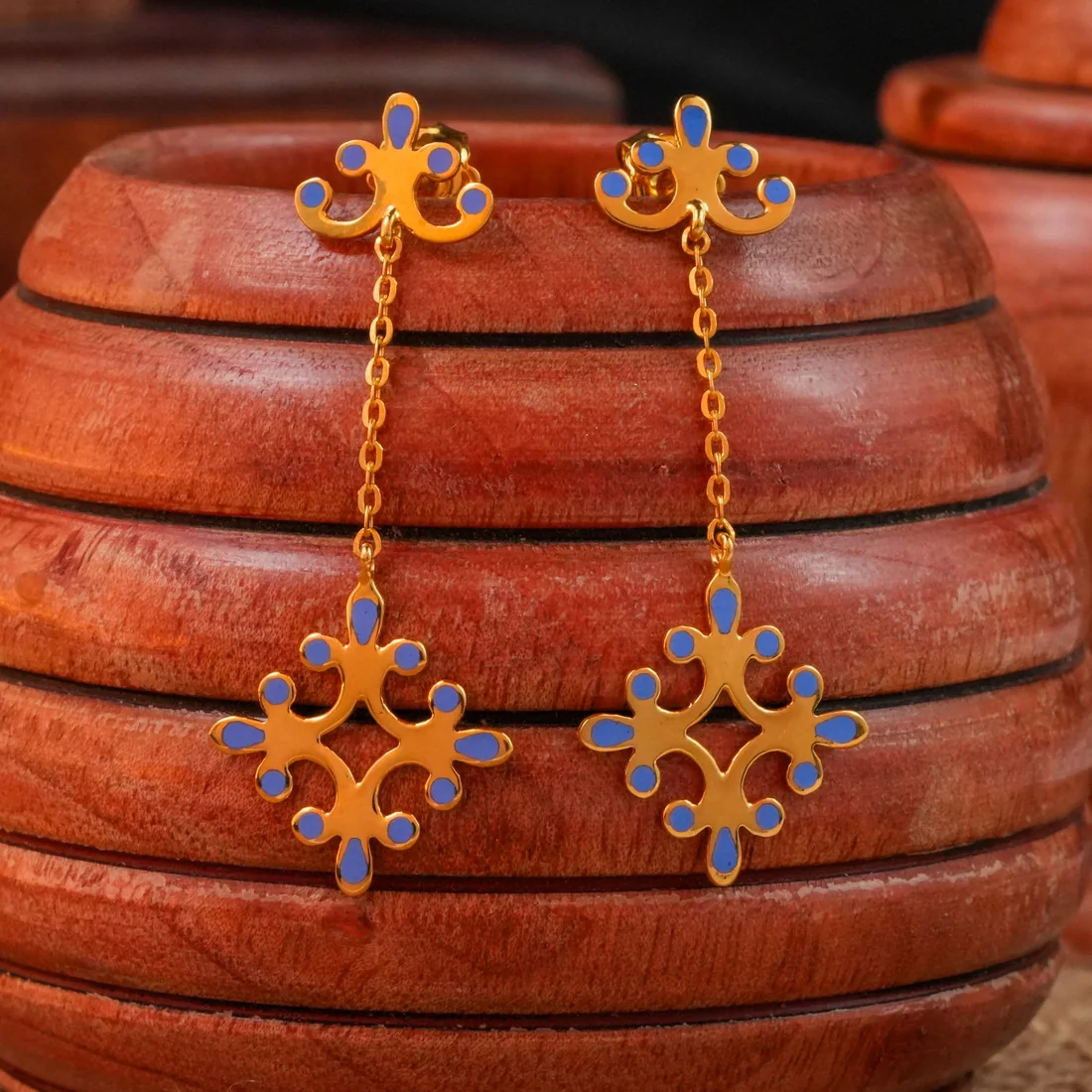 22KT (916) Yellow Gold Traditional Ornate Design Long Drop Earrings