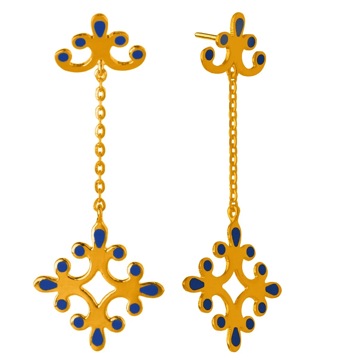 22KT (916) Yellow Gold Traditional Ornate Design Long Drop Earrings - Image 2