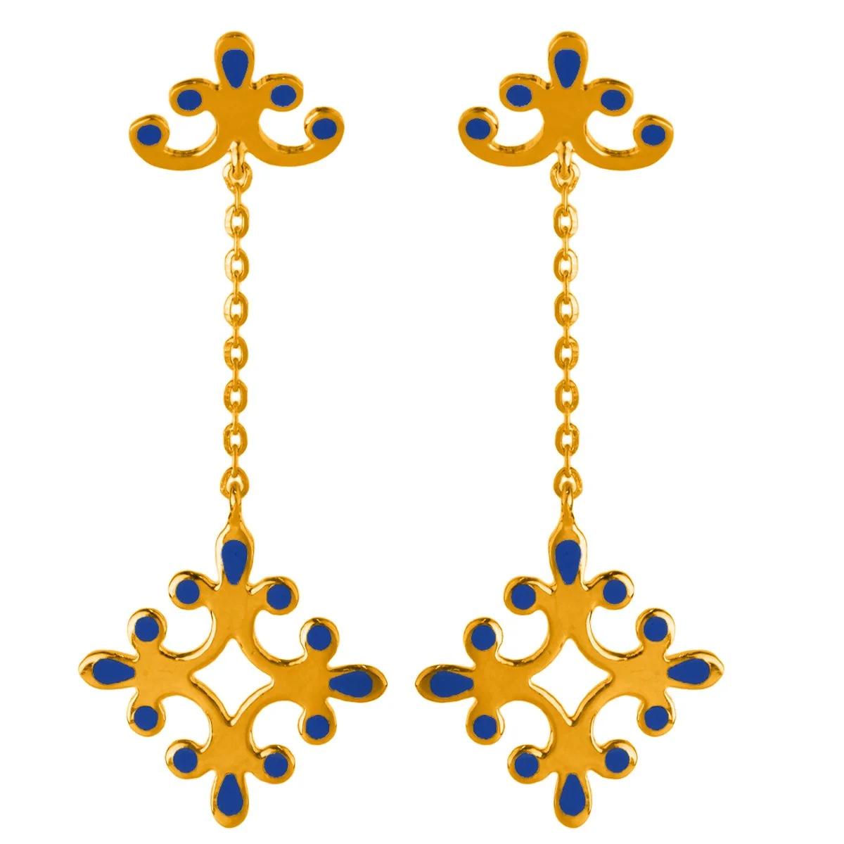 22KT (916) Yellow Gold Traditional Ornate Design Long Drop Earrings - Image 3