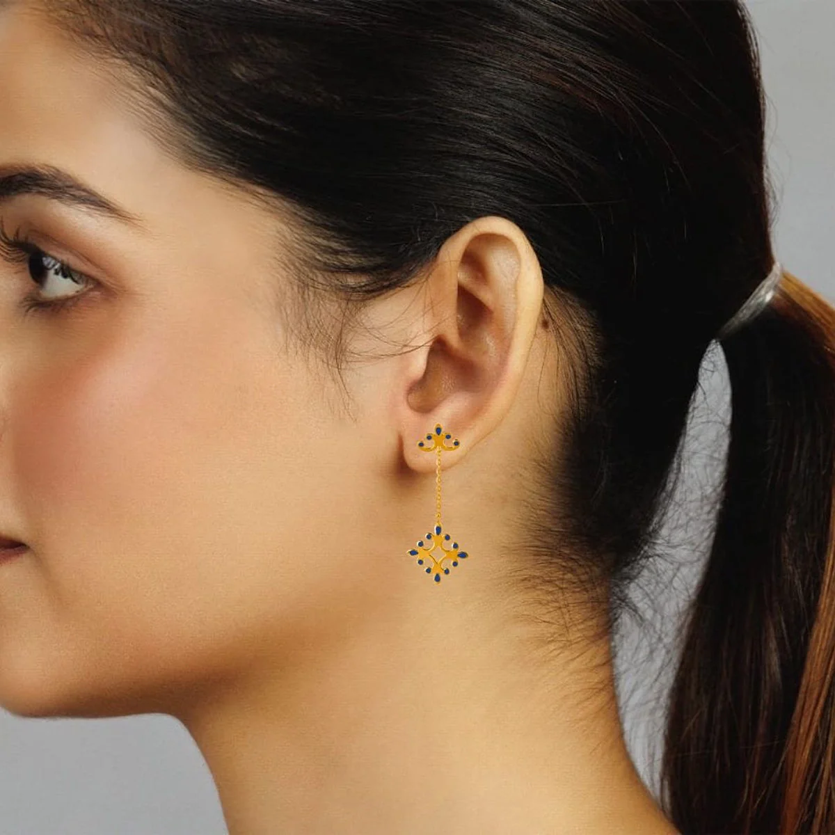 22KT (916) Yellow Gold Traditional Ornate Design Long Drop Earrings - Image 5