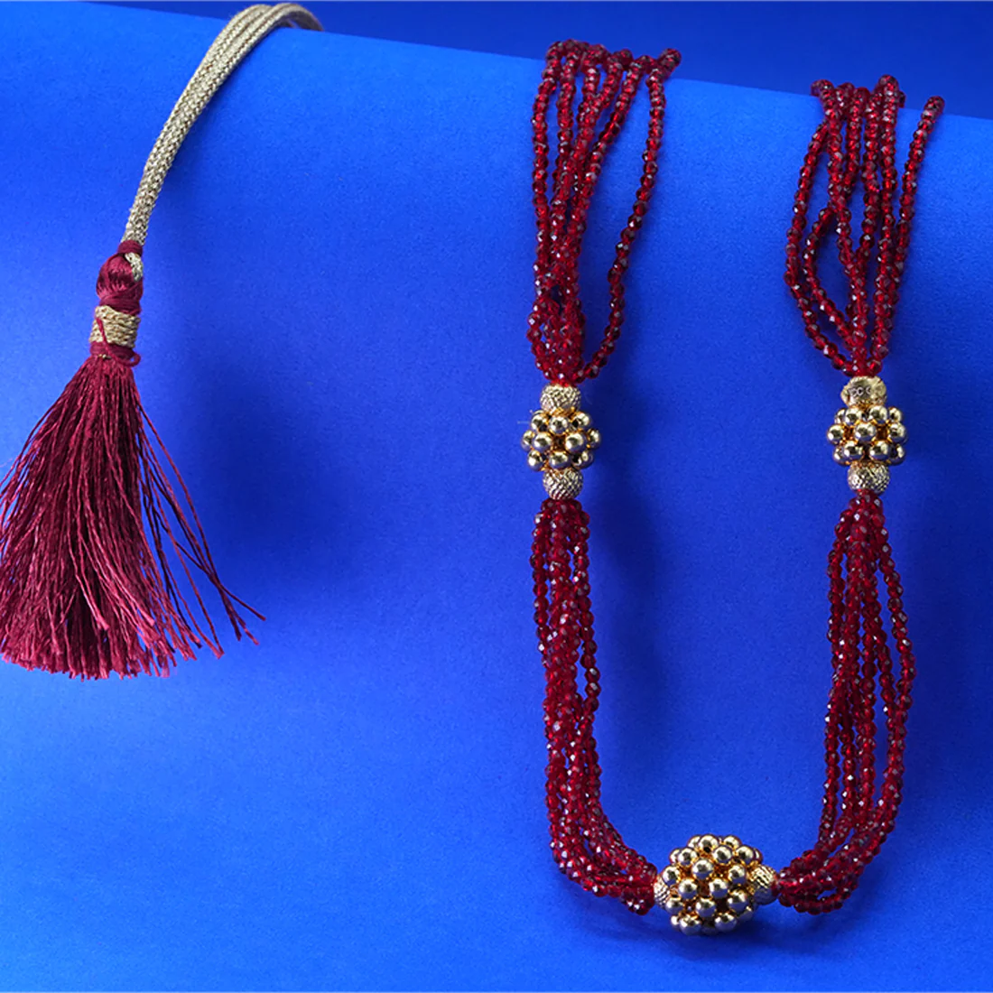 22KT (916) Yellow Gold Traditional Red Beaded Design Thusi Necklace