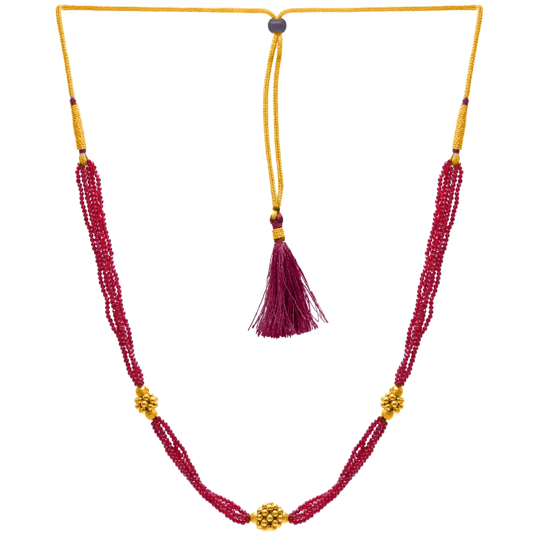 22KT (916) Yellow Gold Traditional Red Beaded Design Thusi Necklace - Image 2