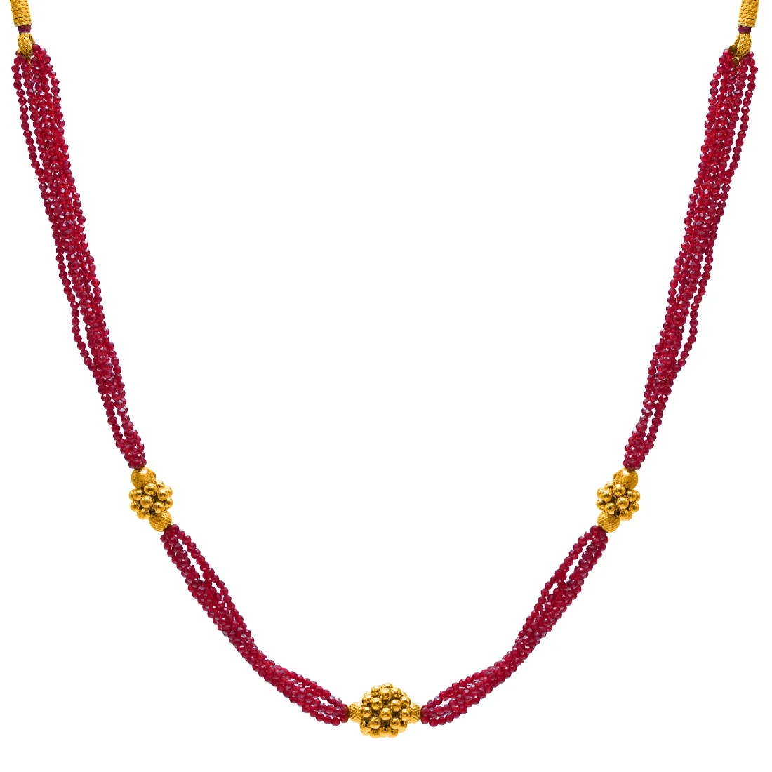 22KT (916) Yellow Gold Traditional Red Beaded Design Thusi Necklace - Image 3