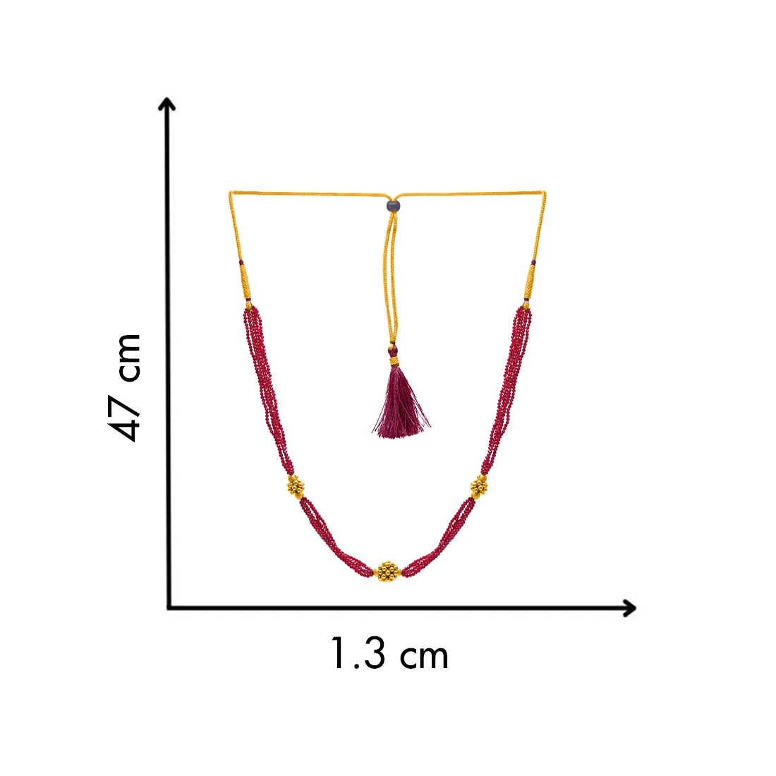 22KT (916) Yellow Gold Traditional Red Beaded Design Thusi Necklace - Image 4