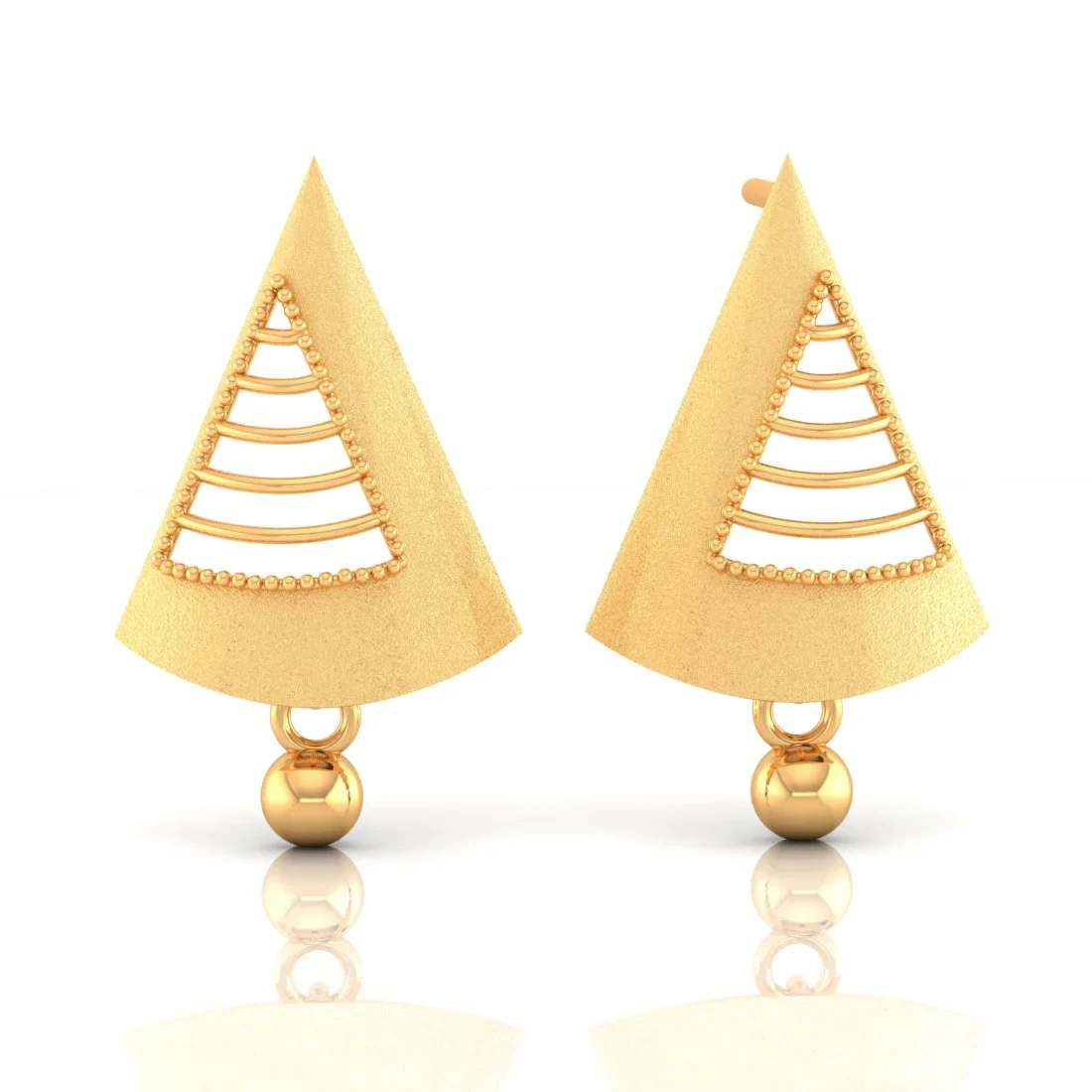 22KT (916) Yellow Gold Triangle Cut-out Drop Earrings With Beaded Details And Dangling Spheres