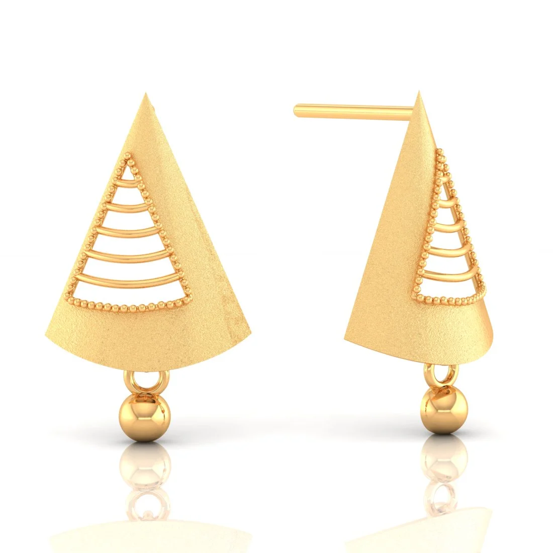 22KT (916) Yellow Gold Triangle Cut-out Drop Earrings With Beaded Details And Dangling Spheres - Image 3