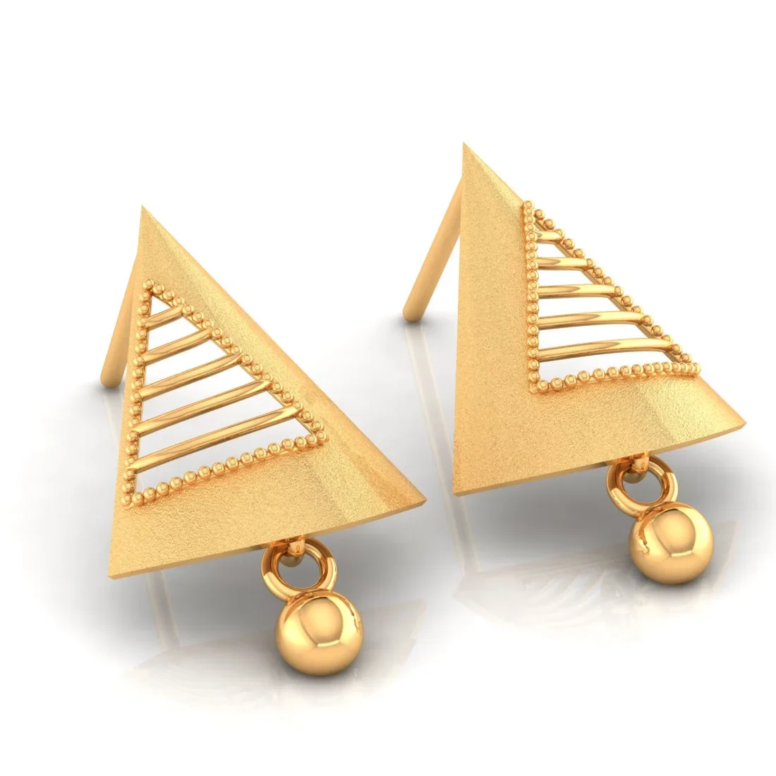 22KT (916) Yellow Gold Triangle Cut-out Drop Earrings With Beaded Details And Dangling Spheres - Image 4