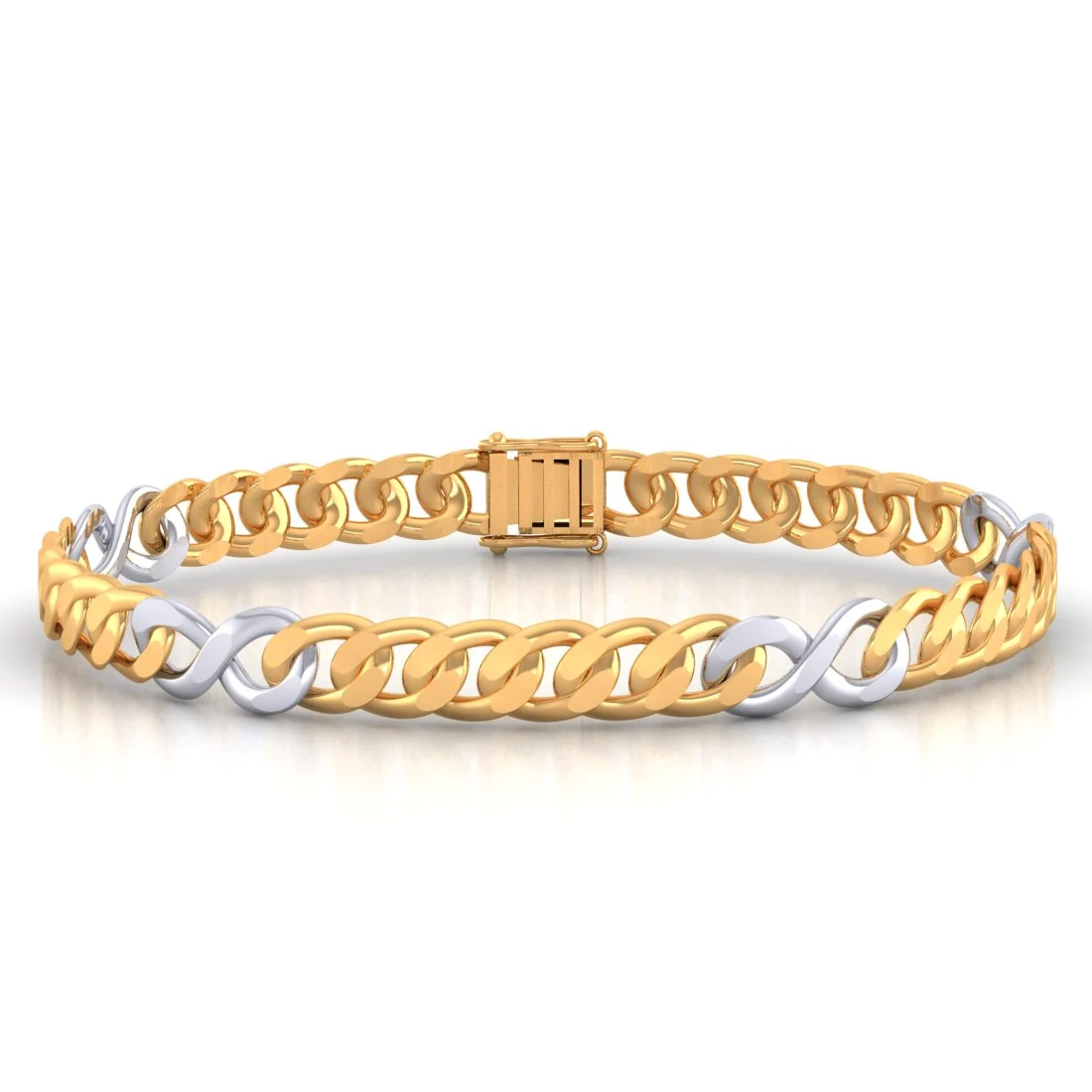 22KT (916) Yellow Gold Two Tone Infinity Link Chain Bracelet for Men