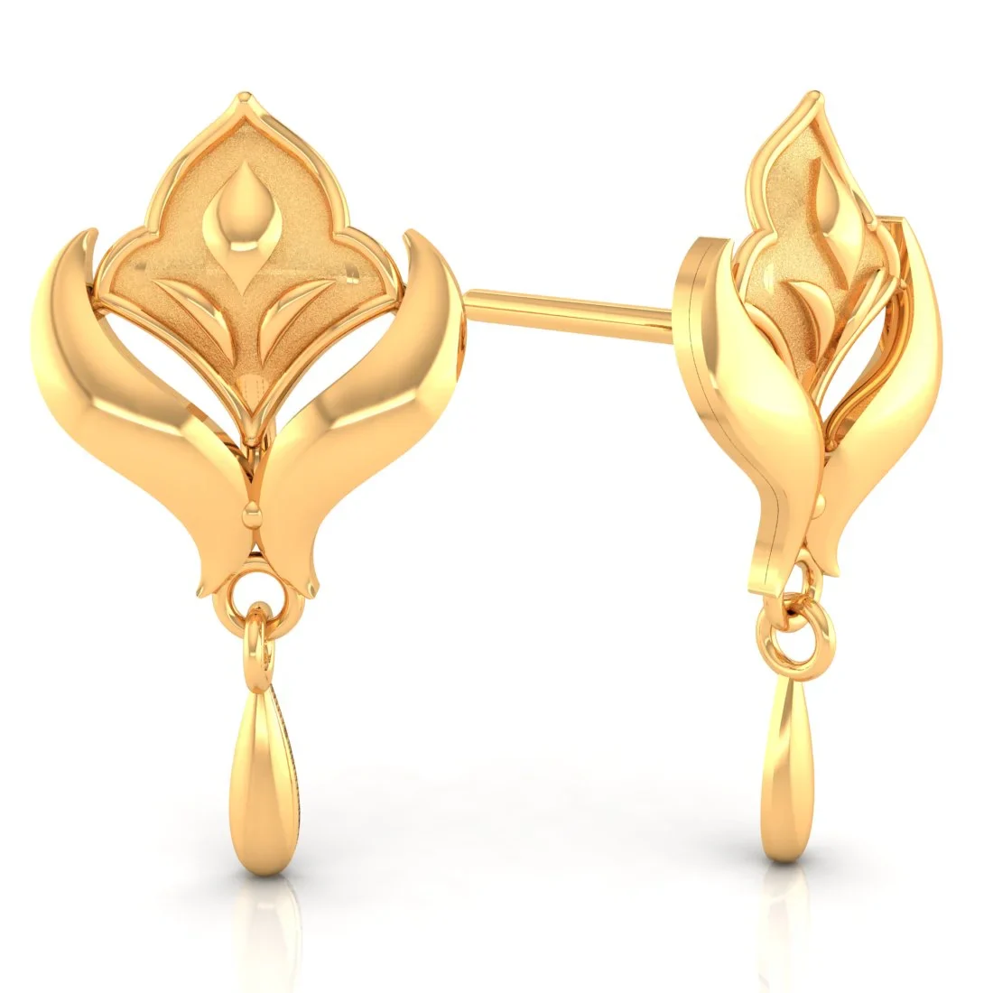 22KT (916) Yellow Gold Winged Drop Earrings With Drop Dangles - Image 3