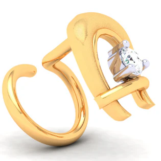 22KT Bamboo Kulo Shaped Gold Nosepin With A Diamond From Online Exclusive Collection - Image 4