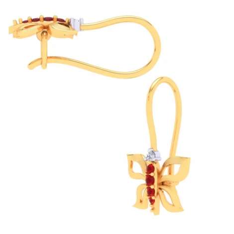 22KT Butterfly Shape With Red And Yellow Stone Gold Drop Earring From Online Exclusive - Image 4
