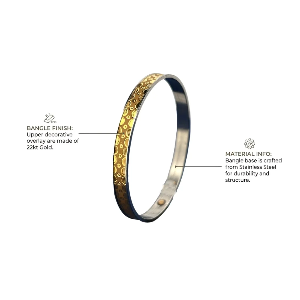 22KT Classic Dot Pattern Gold Noa Bangle for Women (Size 2-3) - Image 3