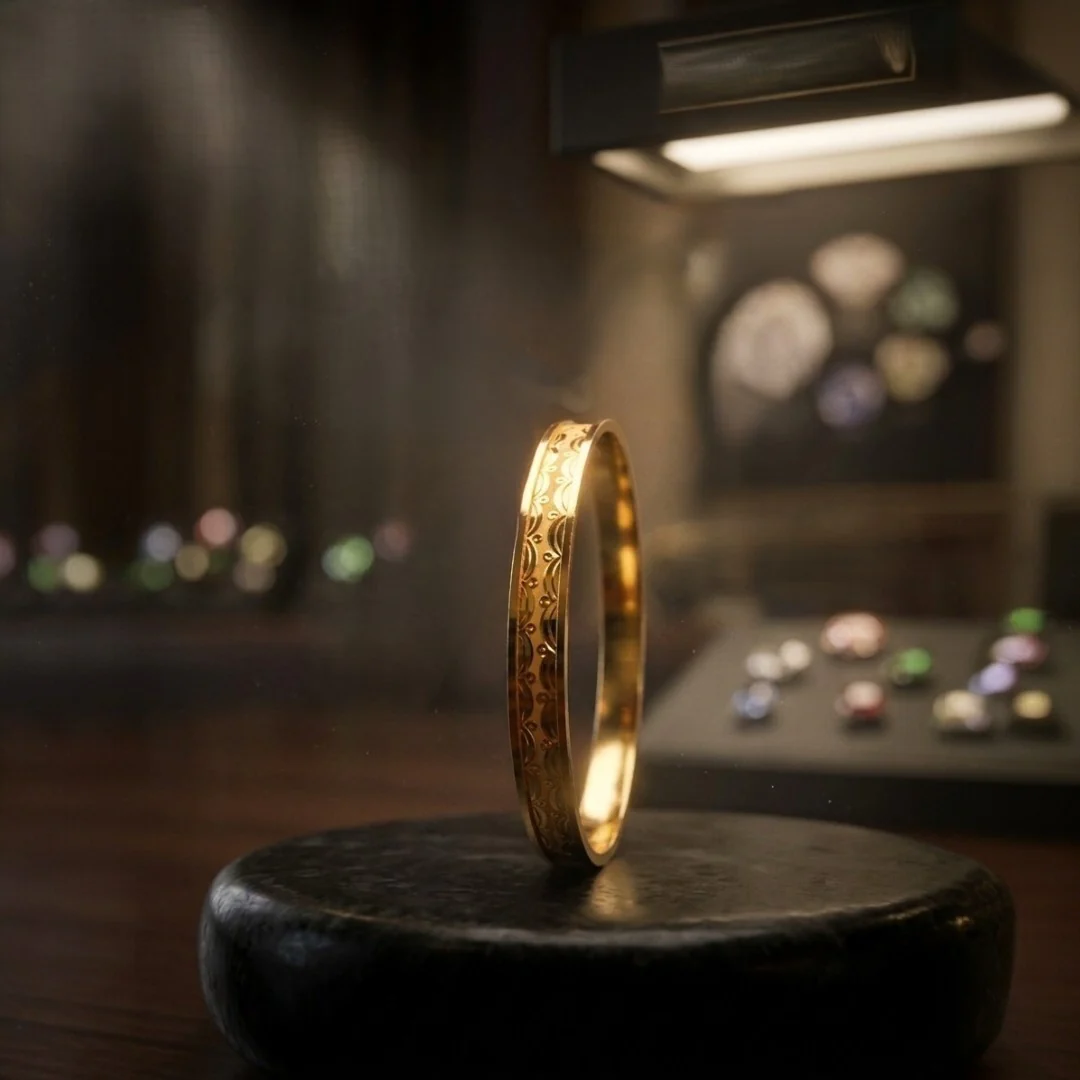 22KT Classic Scroll Engraved Gold Noa Bangle for Women (Size 2-5)