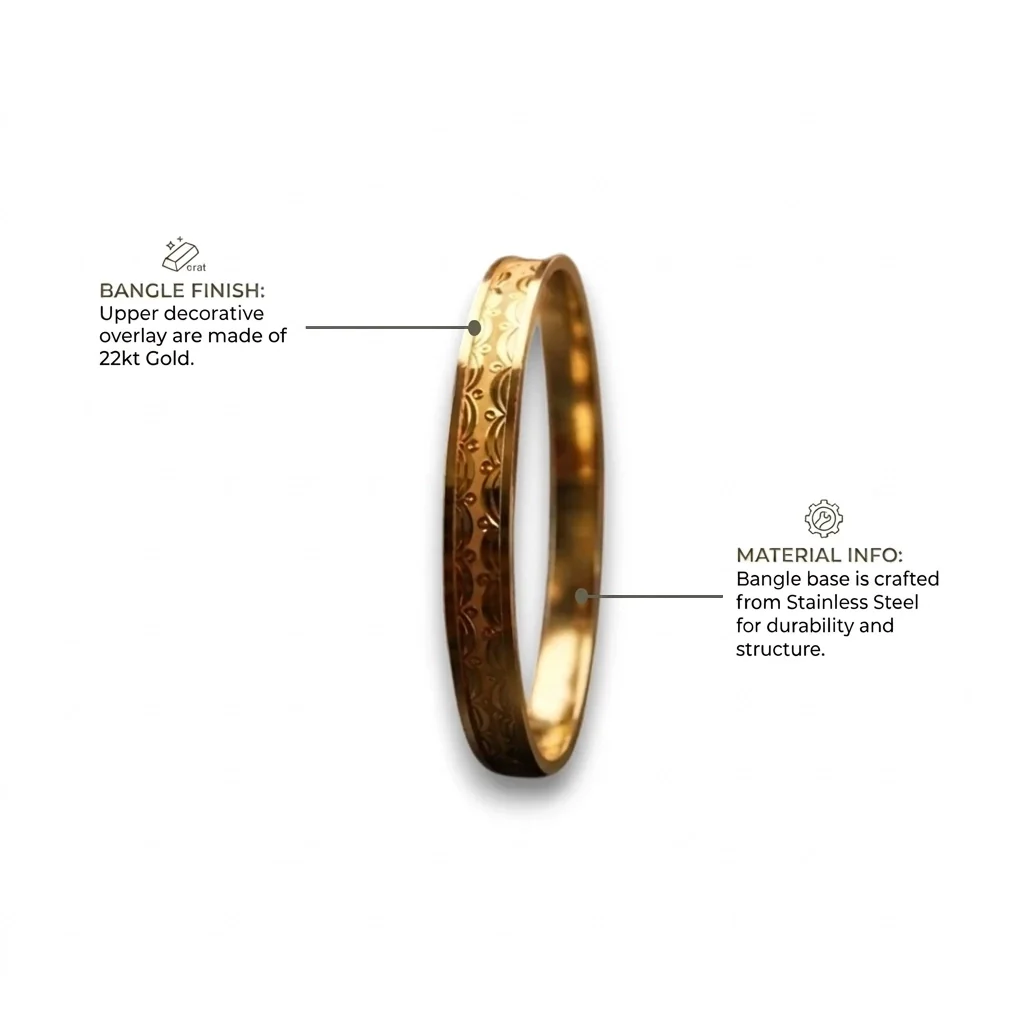 22KT Classic Scroll Engraved Gold Noa Bangle for Women (Size 2-5) - Image 4