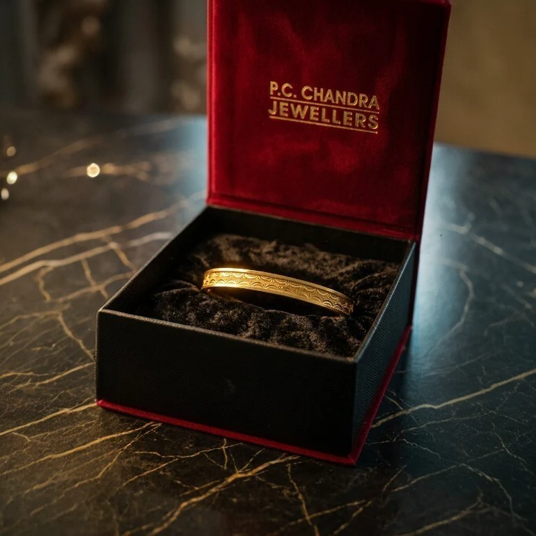 22KT Classic Scroll Engraved Gold Noa Bangle for Women (Size 2-5) - Image 6