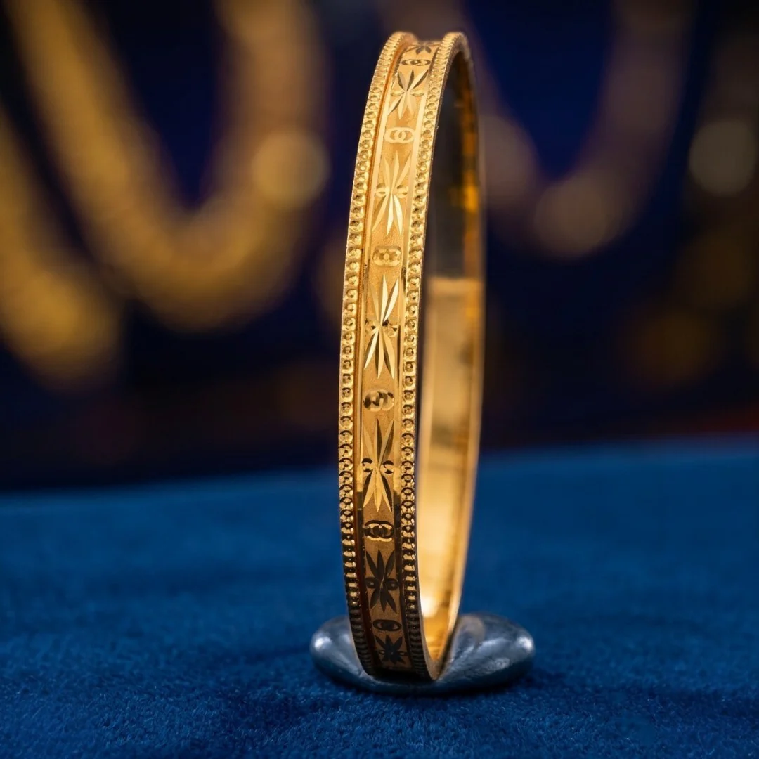 22KT Classic Star Cut Gold Noa Bangle for Women (Size 2-4) - Image 5
