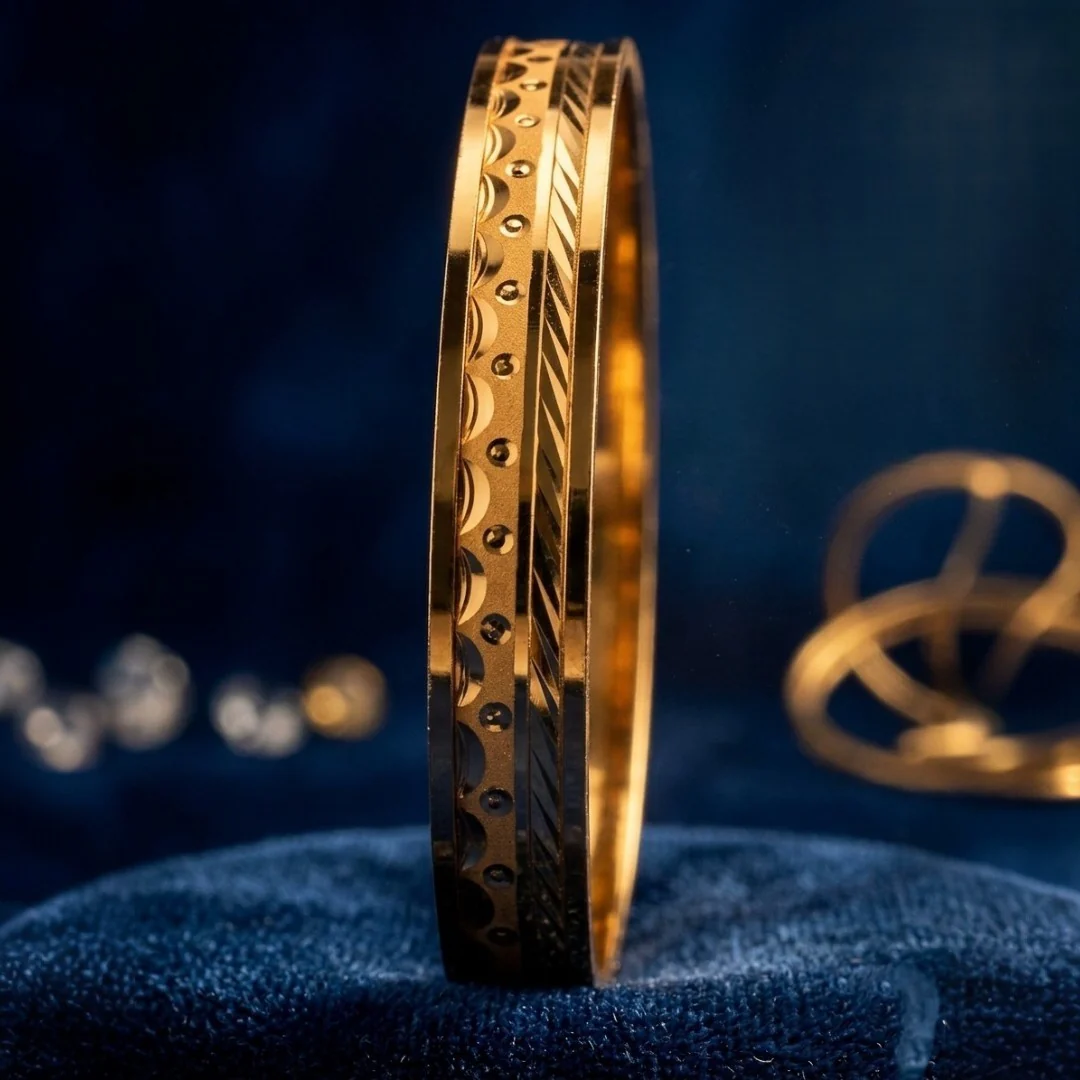 22KT Classic Textured Gold Noa Bangle for Women (Size 2-6)
