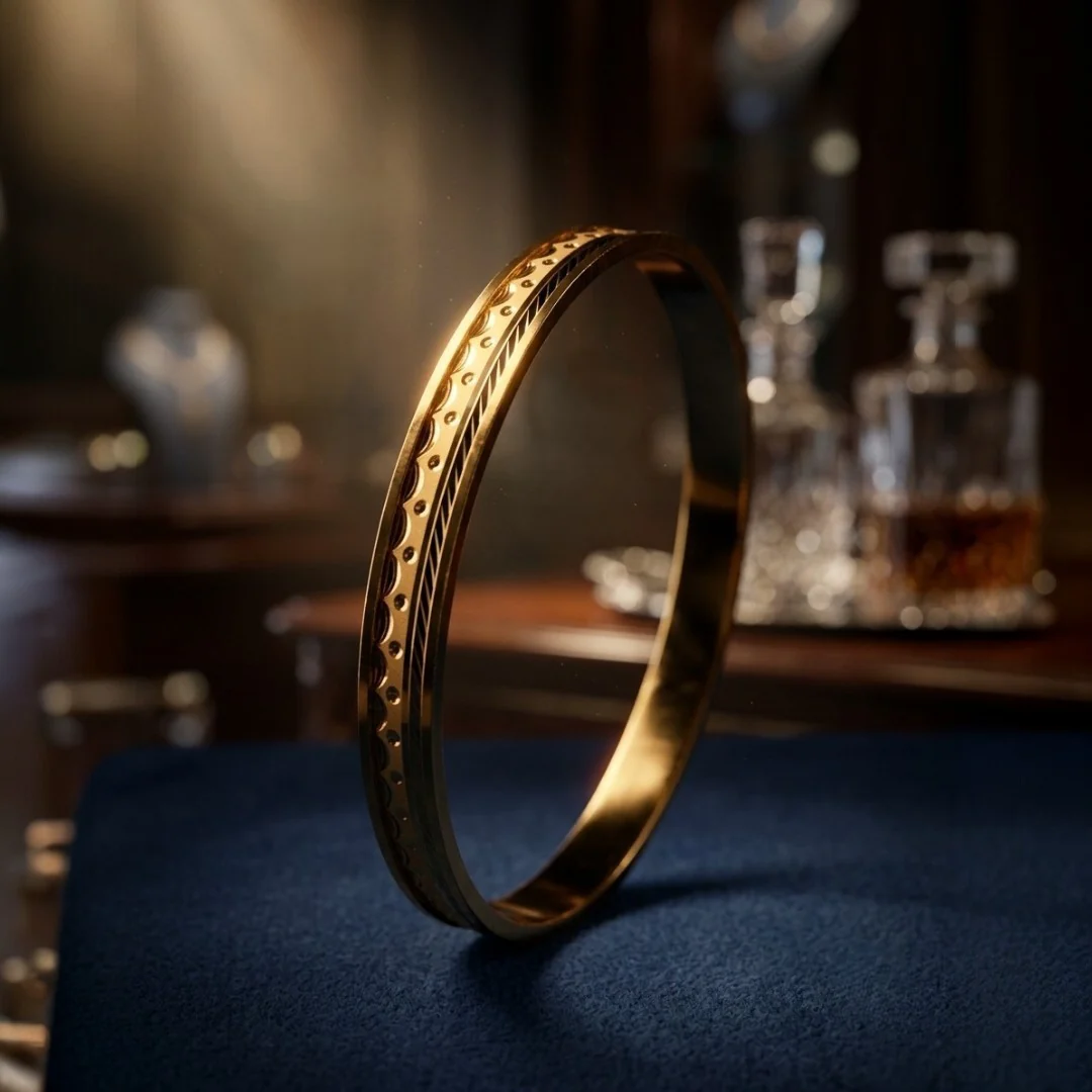 22KT Classic Textured Gold Noa Bangle for Women (Size 2-6) - Image 2