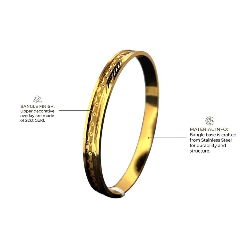 22KT Classic Textured Gold Noa Bangle for Women (Size 2-6) - Image 3