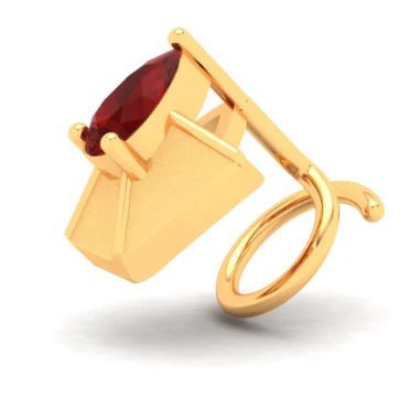 22KT Diya Shape Gold Nosepin With A Raindrop Shape Red Stone From Online Exclusive - Image 2
