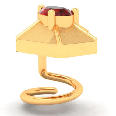 22KT Diya Shape Gold Nosepin With A Raindrop Shape Red Stone From Online Exclusive - Image 3