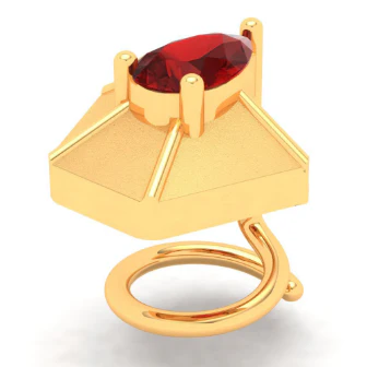 22KT Diya Shape Gold Nosepin With A Raindrop Shape Red Stone From Online Exclusive - Image 4