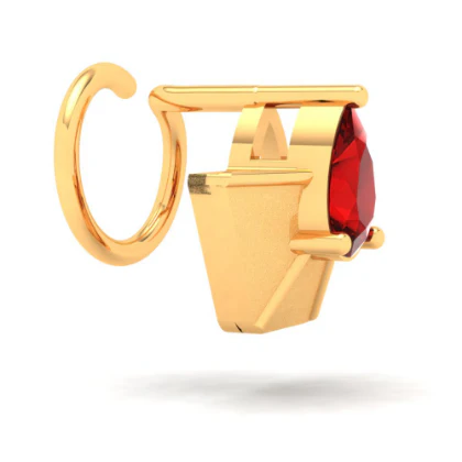 22KT Diya Shape Gold Nosepin With A Raindrop Shape Red Stone From Online Exclusive - Image 5