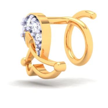 22KT Diya Shaped Gold Nosepin With Four Diamonds From Online Exclusive Collection - Image 2