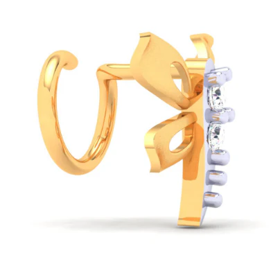 22KT Dragonfly Shaped Gold Nosepin With Three Diamonds From Online Exclusive Collection - Image 2