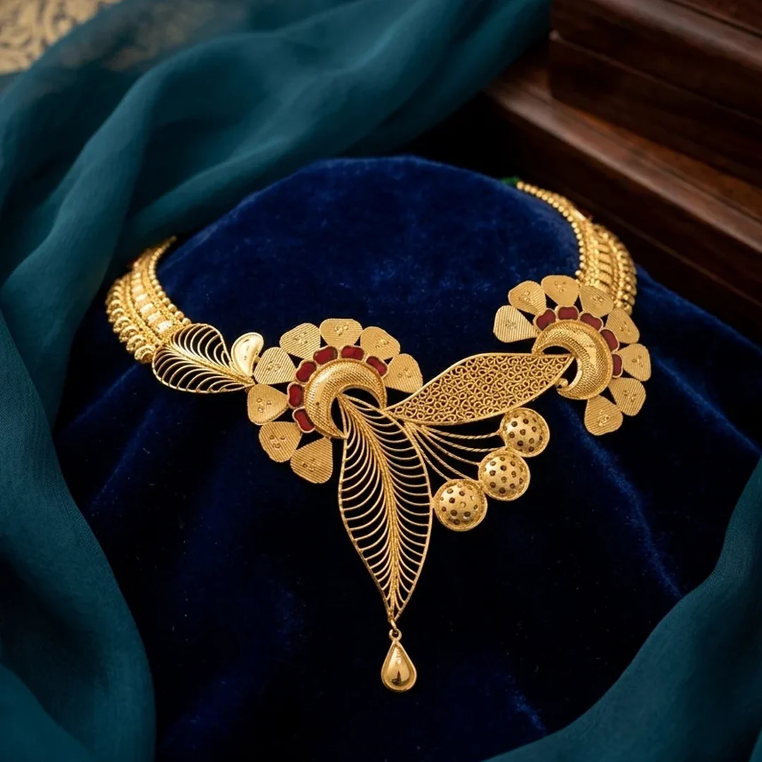 22KT Gold Floral Filigree Designer Choker Necklace for Women