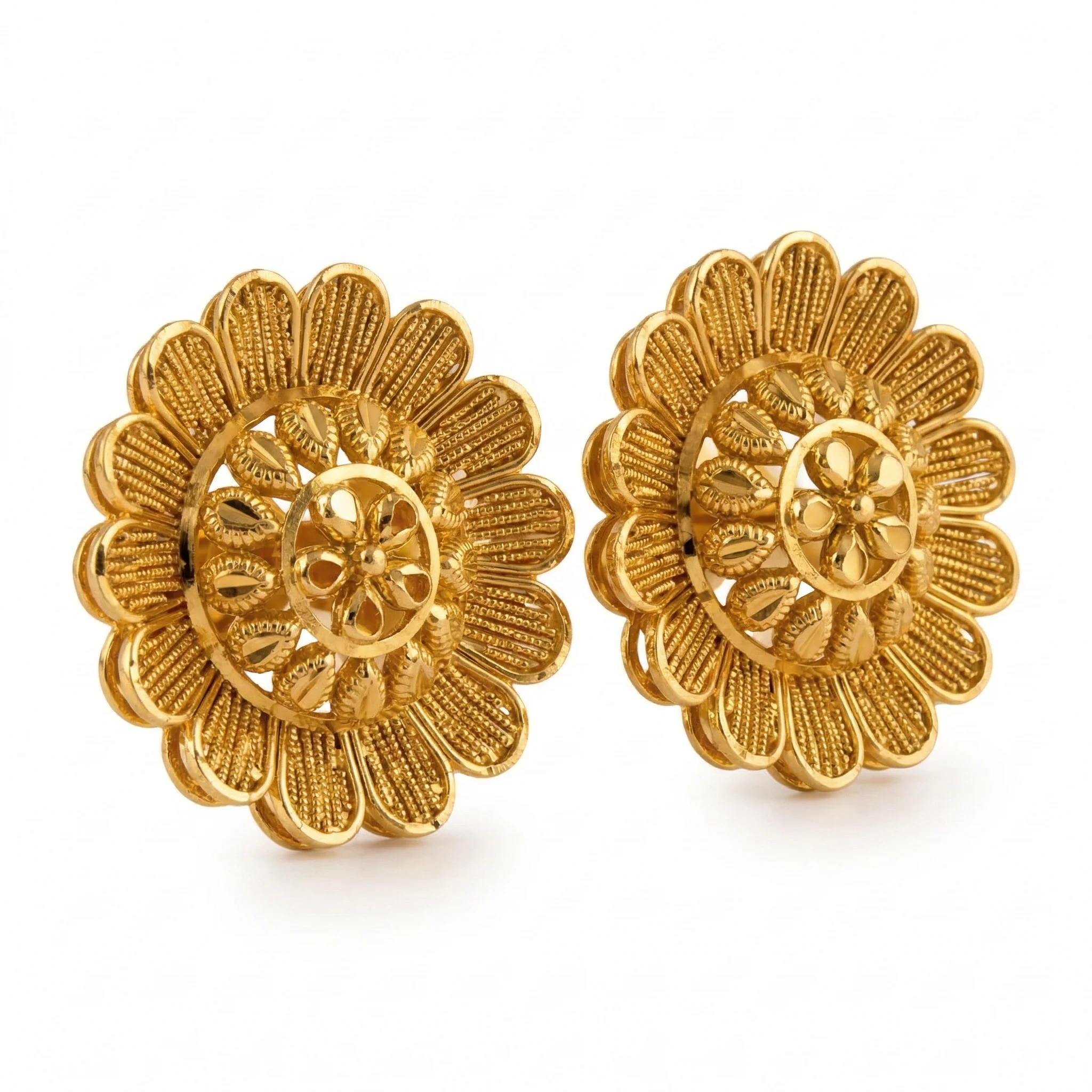 22KT Gold Floral Pasha Earrings for Women - Image 3