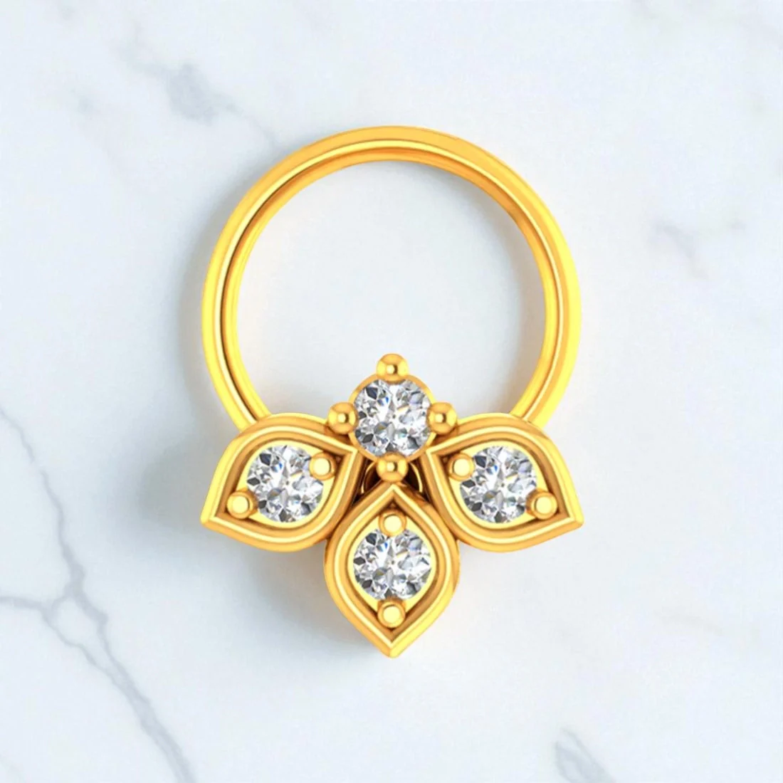 22KT Gold Floral Petal Design with American Diamond Nosepin for Women