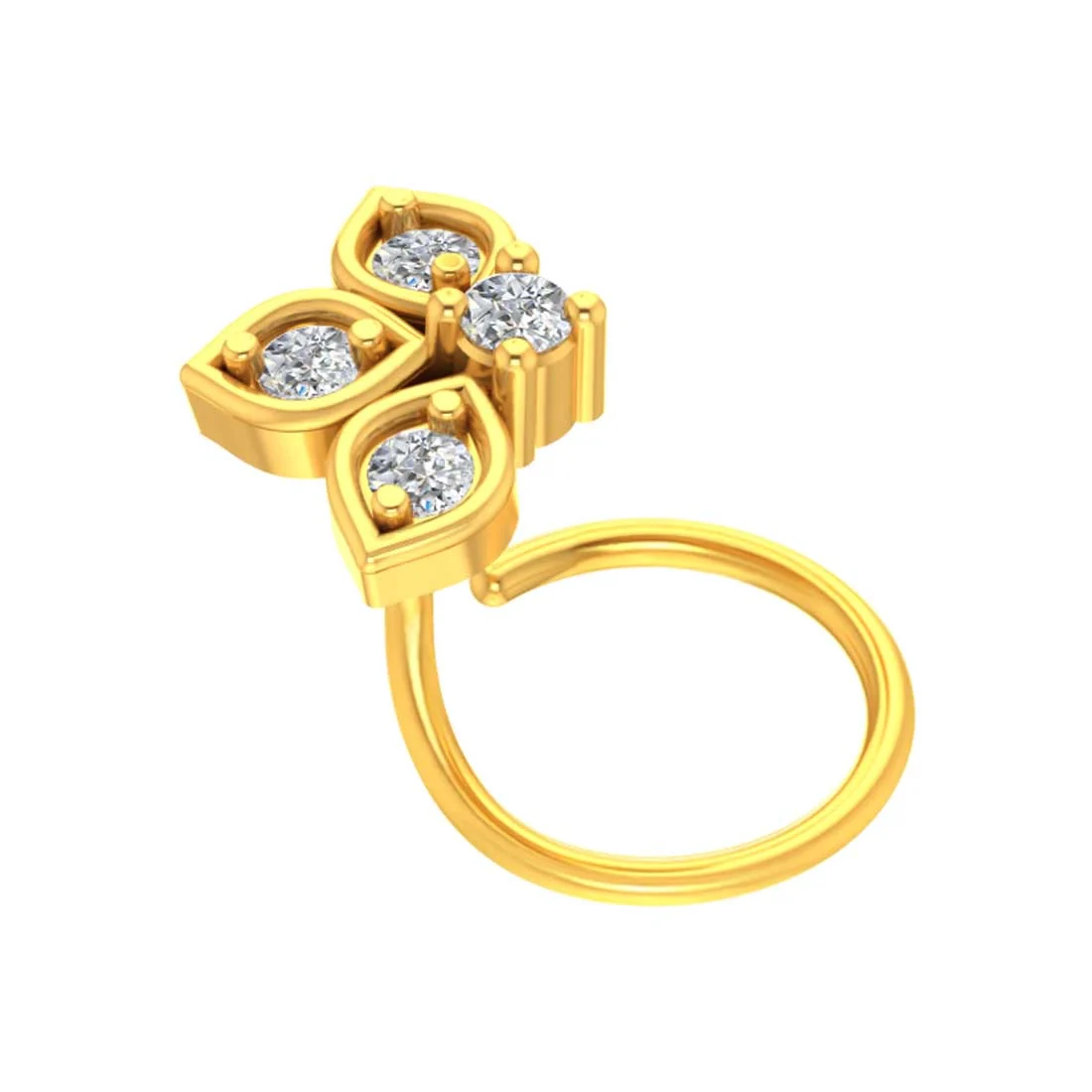 22KT Gold Floral Petal Design with American Diamond Nosepin for Women - Image 3