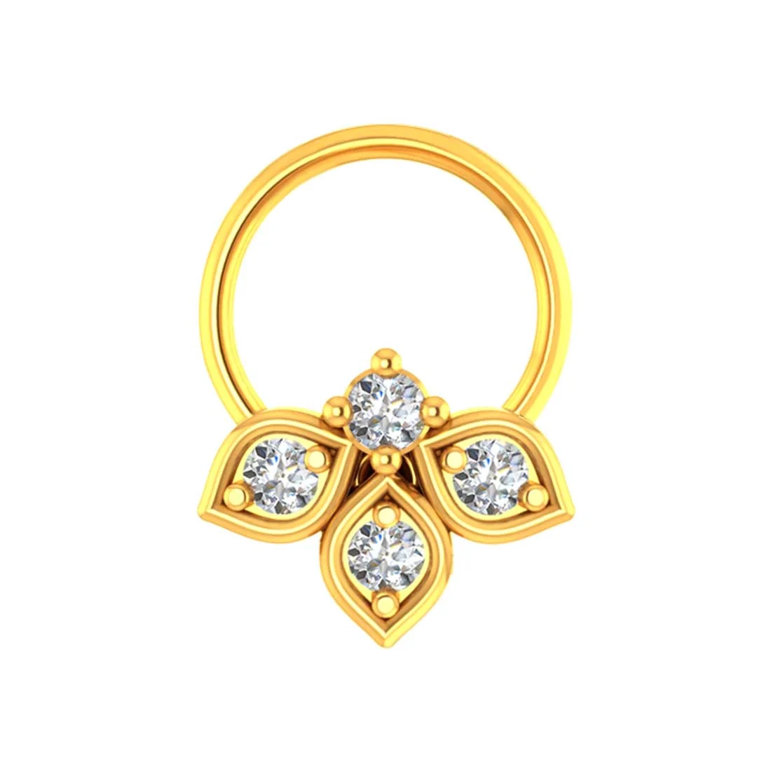 22KT Gold Floral Petal Design with American Diamond Nosepin for Women - Image 4