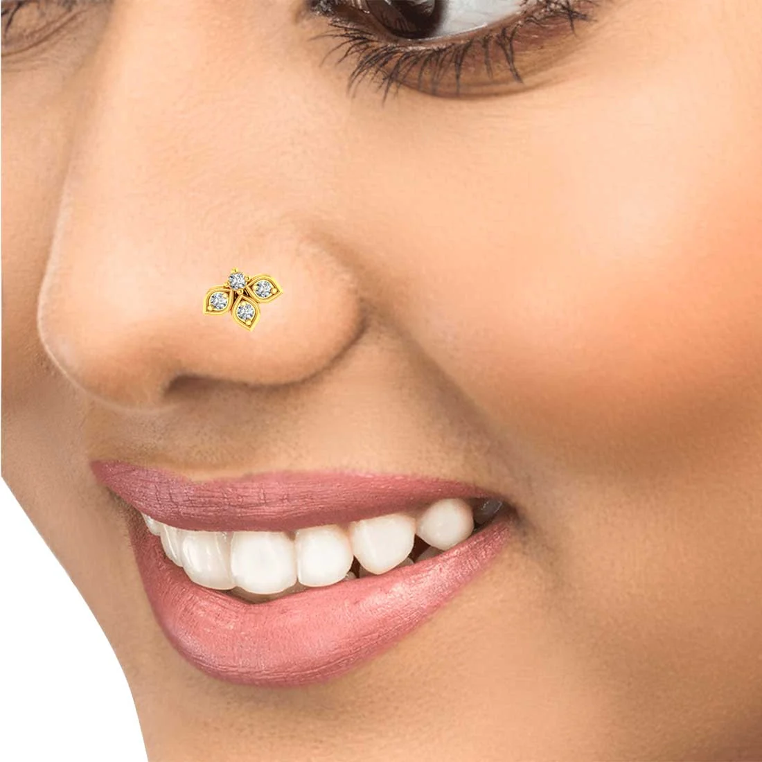 22KT Gold Floral Petal Design with American Diamond Nosepin for Women - Image 5
